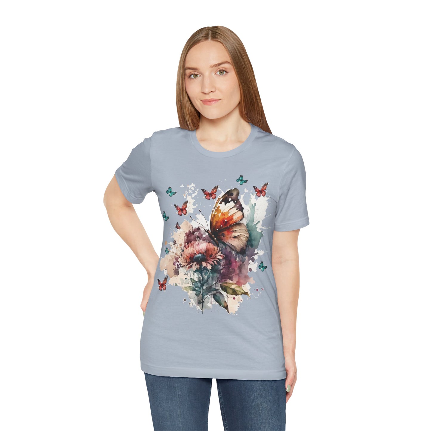 Cotton Tee Shirt with Butterfly Prints