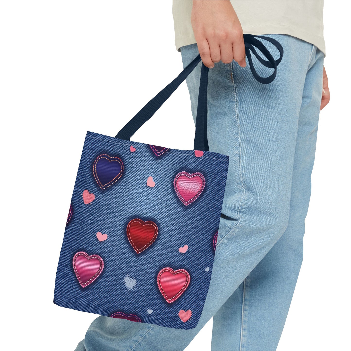 Love Day Graphic Design Denim Fabric Imitation Print Unisex Canvas Bag POLY 3 Sizes Tote Bag 201-26