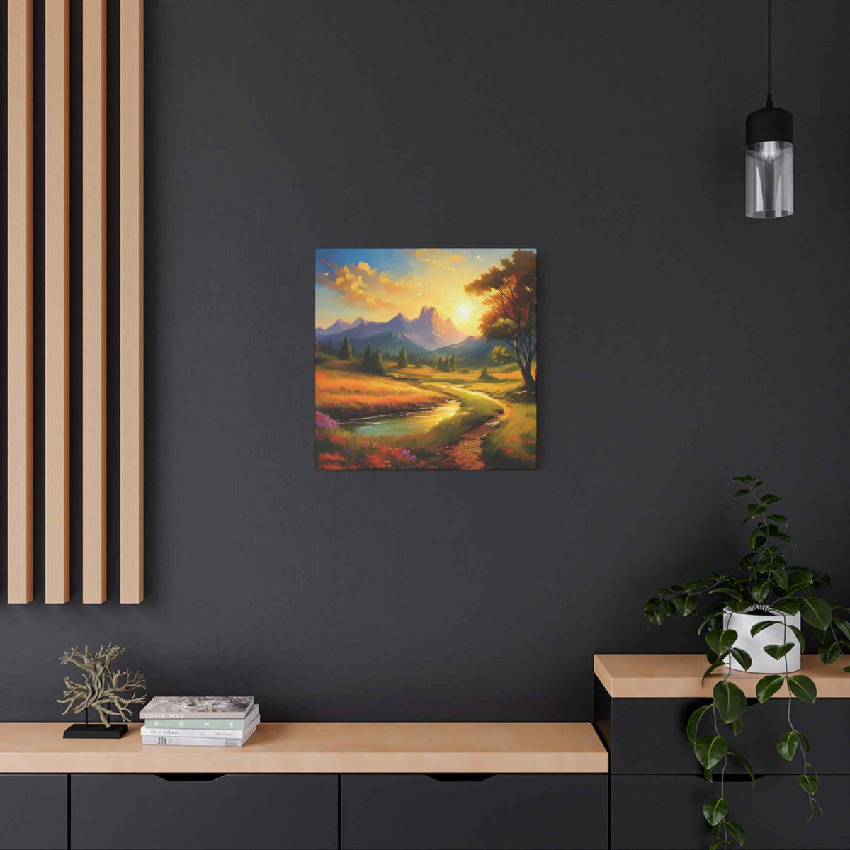 Landscape Print Canvas, Oil Paint Print 20x20, 24x24, 30x30, 32x32, 36x36 Art Design Print Pine-Wood Inner Frame MC-37