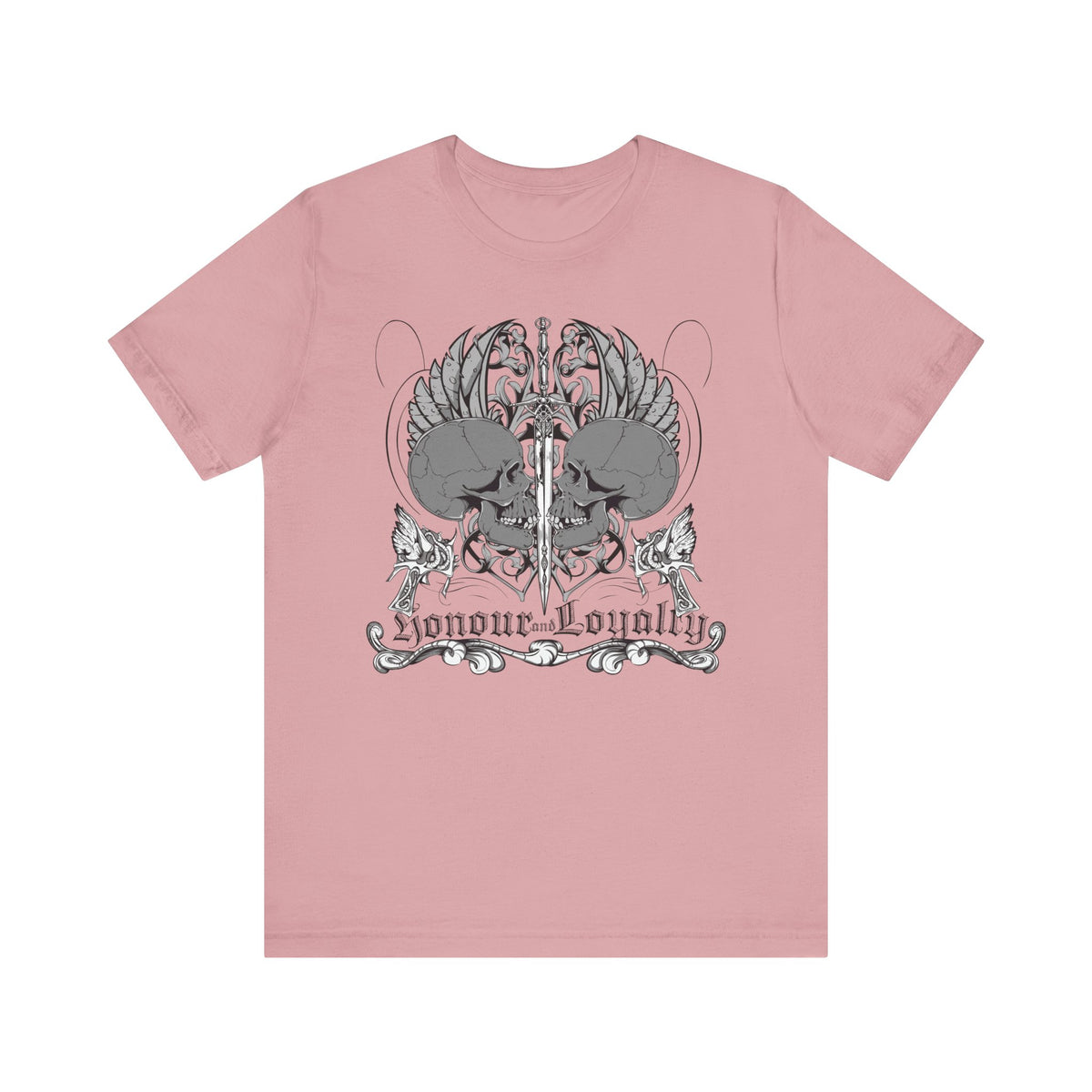 Honor Loyalty crest tee Gothic heraldry skulls wings emblem Unisex Cotton Art-48