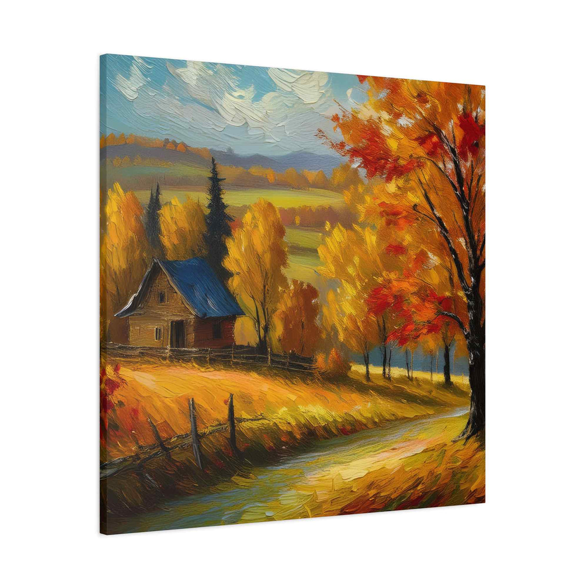 Countryside Fall Print Canvas, Oil Paint Print 20x20, 24x24, 30x30, 32x32, 36x36 Art Design Pine-Wood Inner Frame MC-107