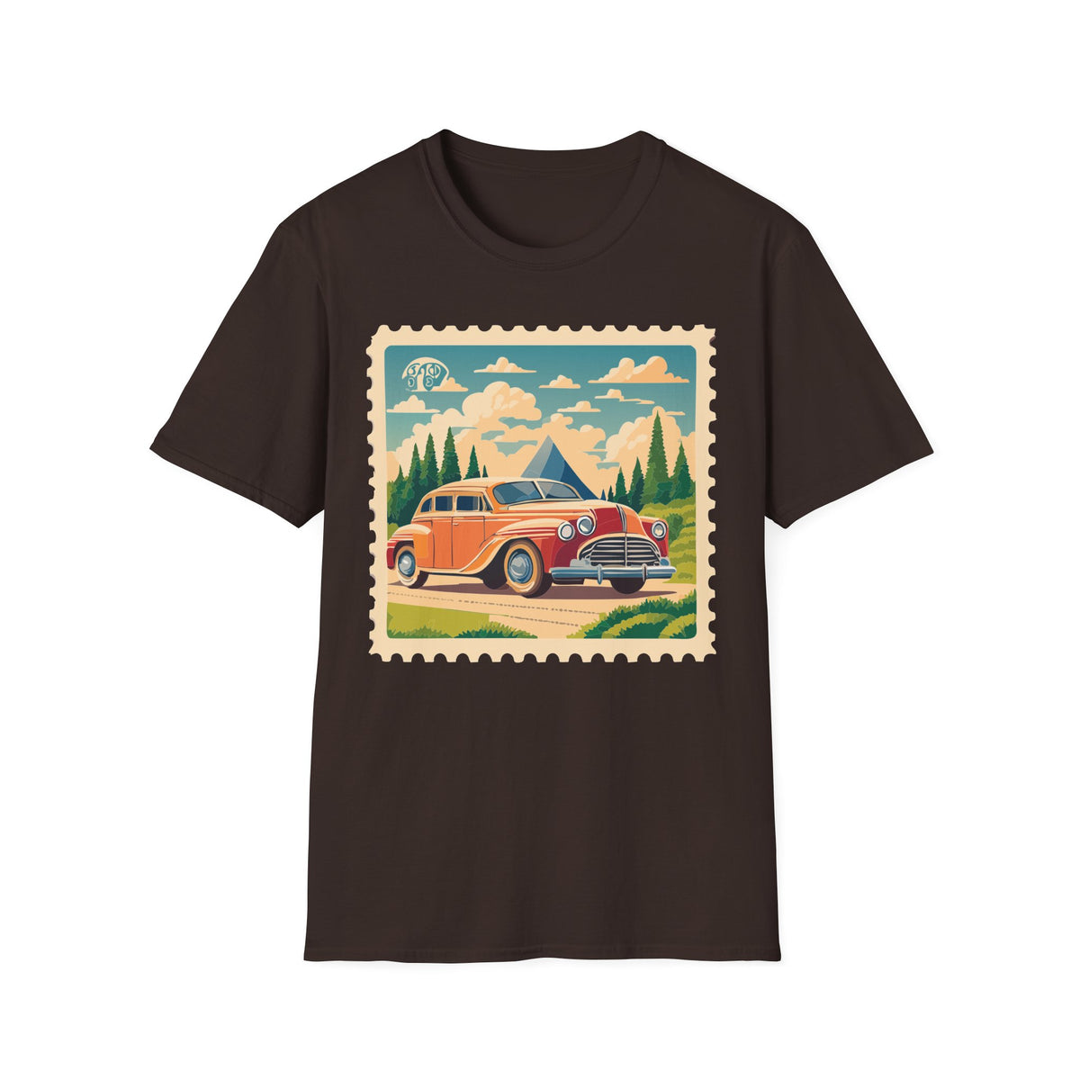 Vintage Road Trip Car T-Shirt | Retro Camper Scenic Stamp Graphic Tee Unisex 100 Cotton Gildan T-Shirt