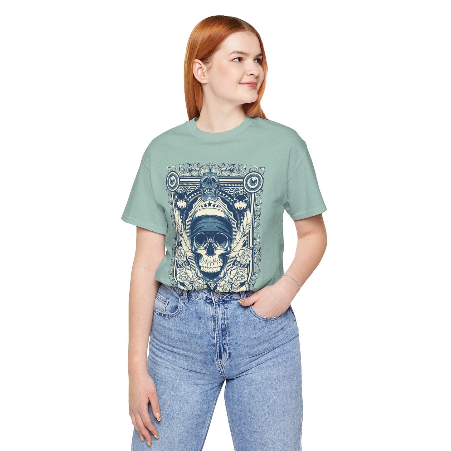 Skull Crown Graphic Tee Vintage Ornate Skull Illustration Rock Band T-Shirt
