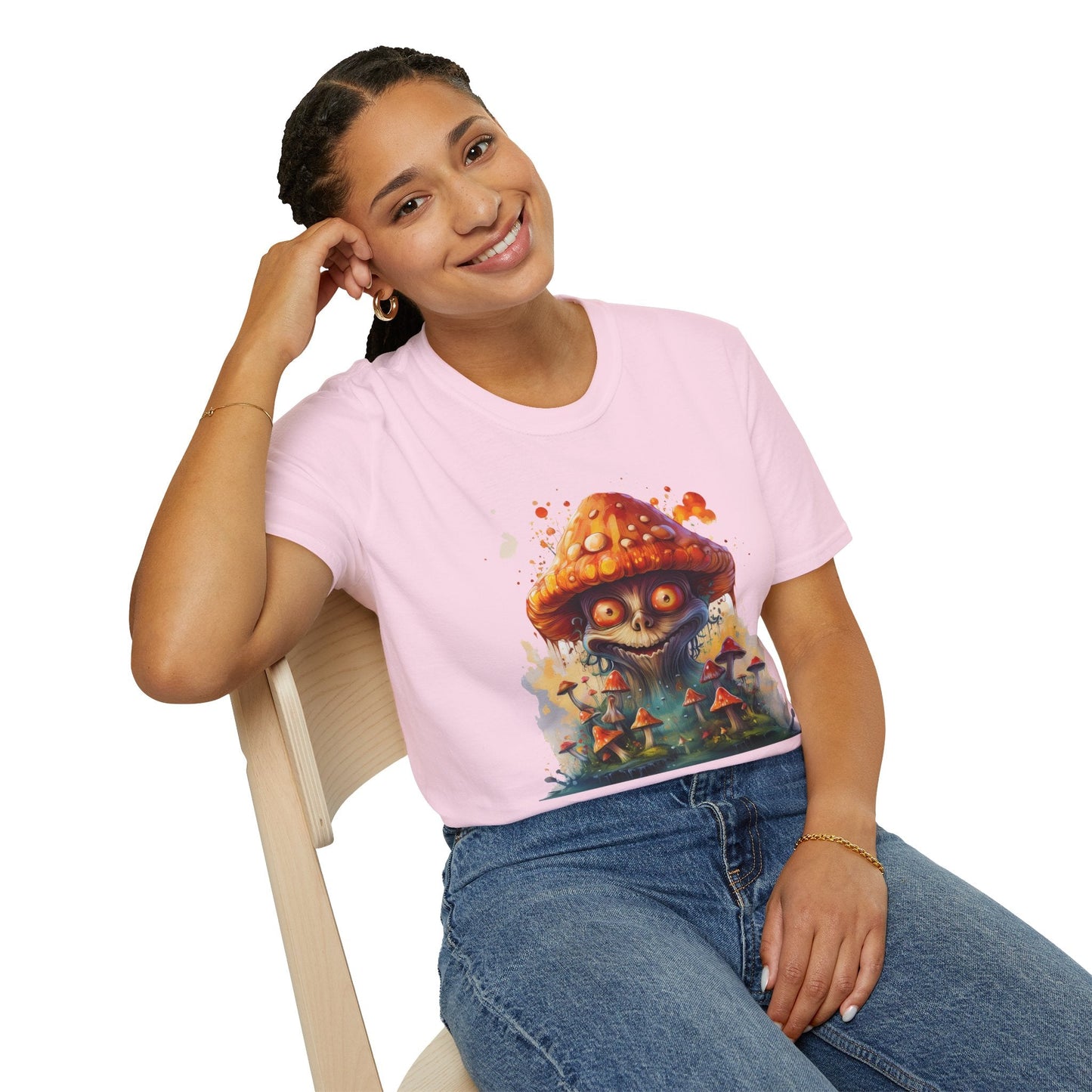 Funny Mashroom Tee Shirt Unisex Softstyle Cotton Art Design with Fungus Graphic Artwork Theme
