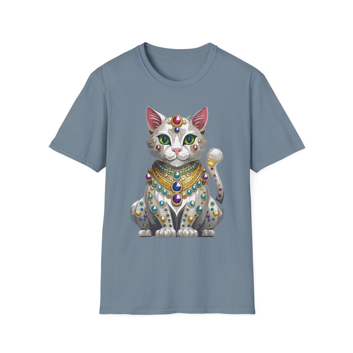 Jeweled Egyptian Cat T-Shirt | Regal Cat Illustration, Gemstone Pharaoh Design