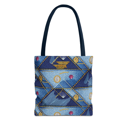 Denim Fabric Imitation Print Unisex Canvas Bag Poly Spun 3 Sizes Tote Bag 182-23
