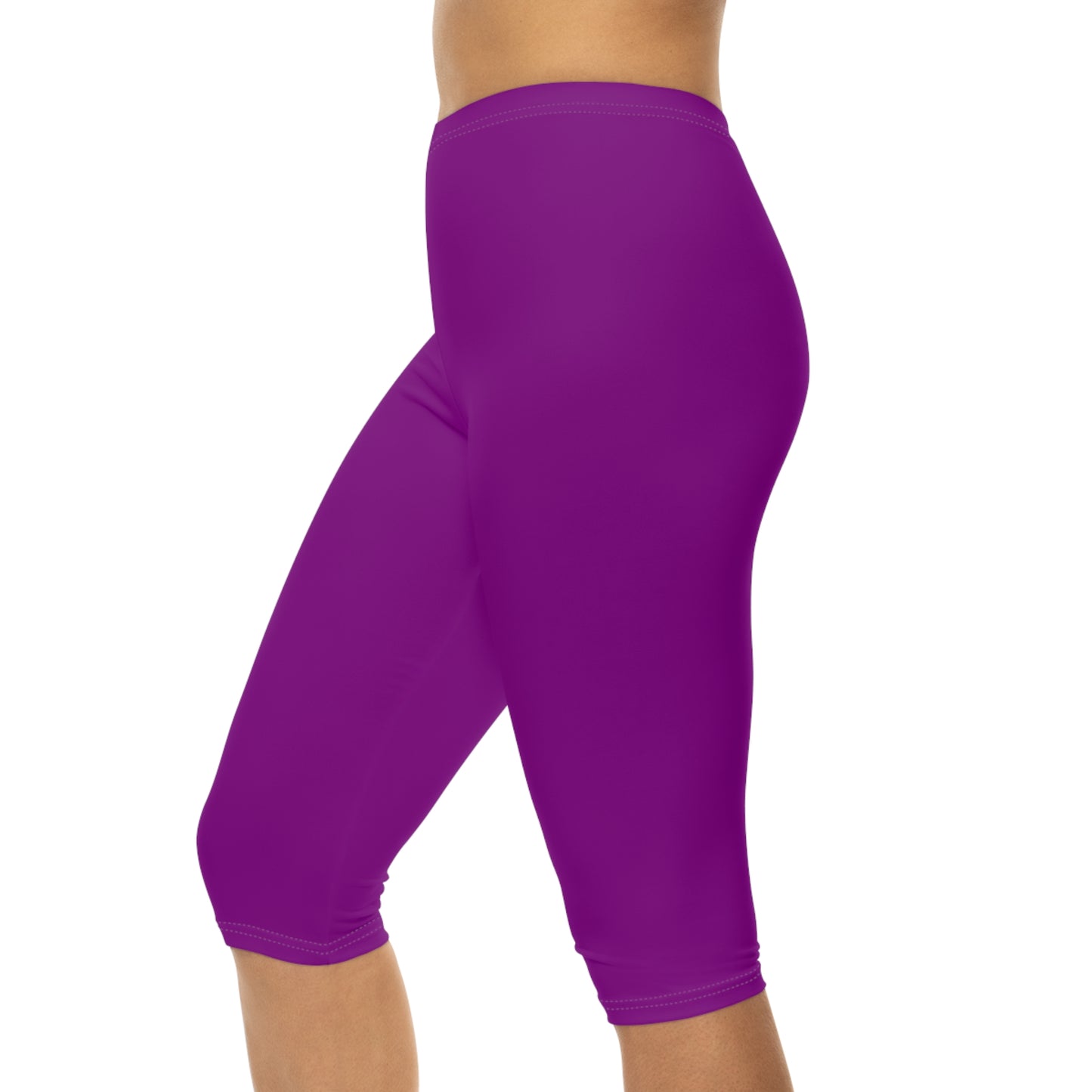 Dark Magenta Color Women's Brushed Suede Poly Span Casual Capri Leggings XS-2XL