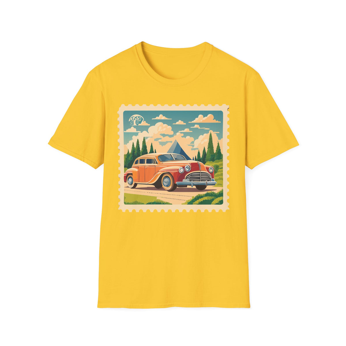 Vintage Road Trip Car T-Shirt | Retro Camper Scenic Stamp Graphic Tee Unisex 100 Cotton Gildan T-Shirt