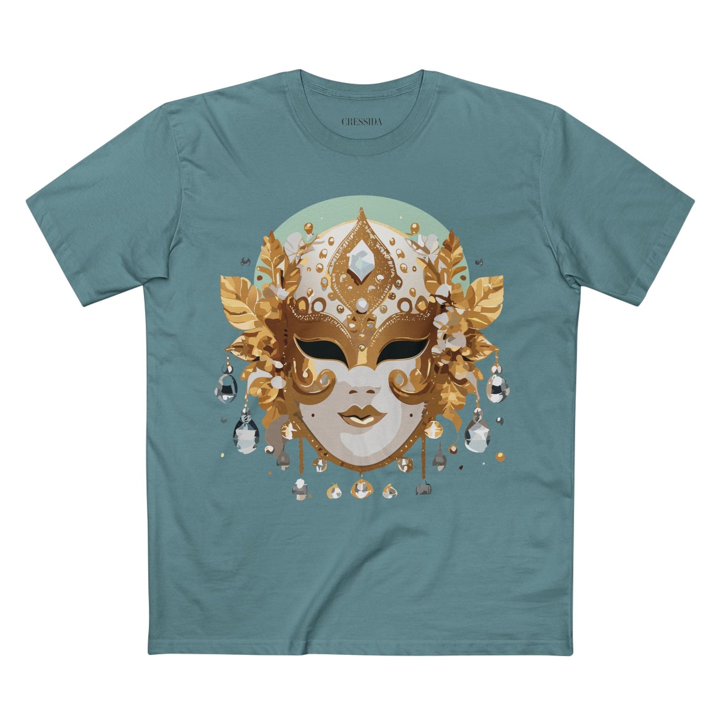 Carnival Mask Graphic T-Shirt Unisex 100 Cotton With Antique Gold Art Design Tee 9