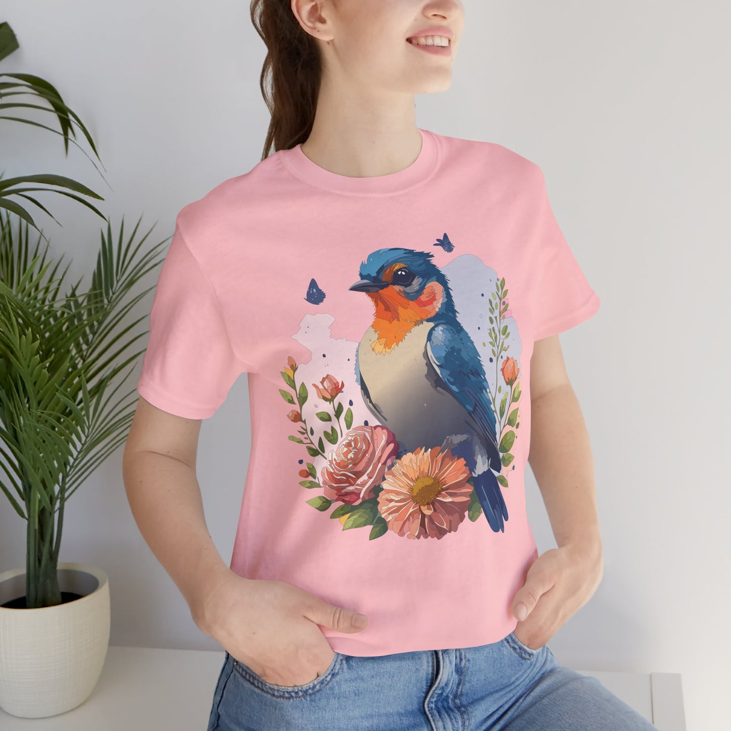 Floral Bird Tee, Animal Shirt, Bird Shirt, Floral Tee, Flower T-shirt, T-Shirt with Animal
