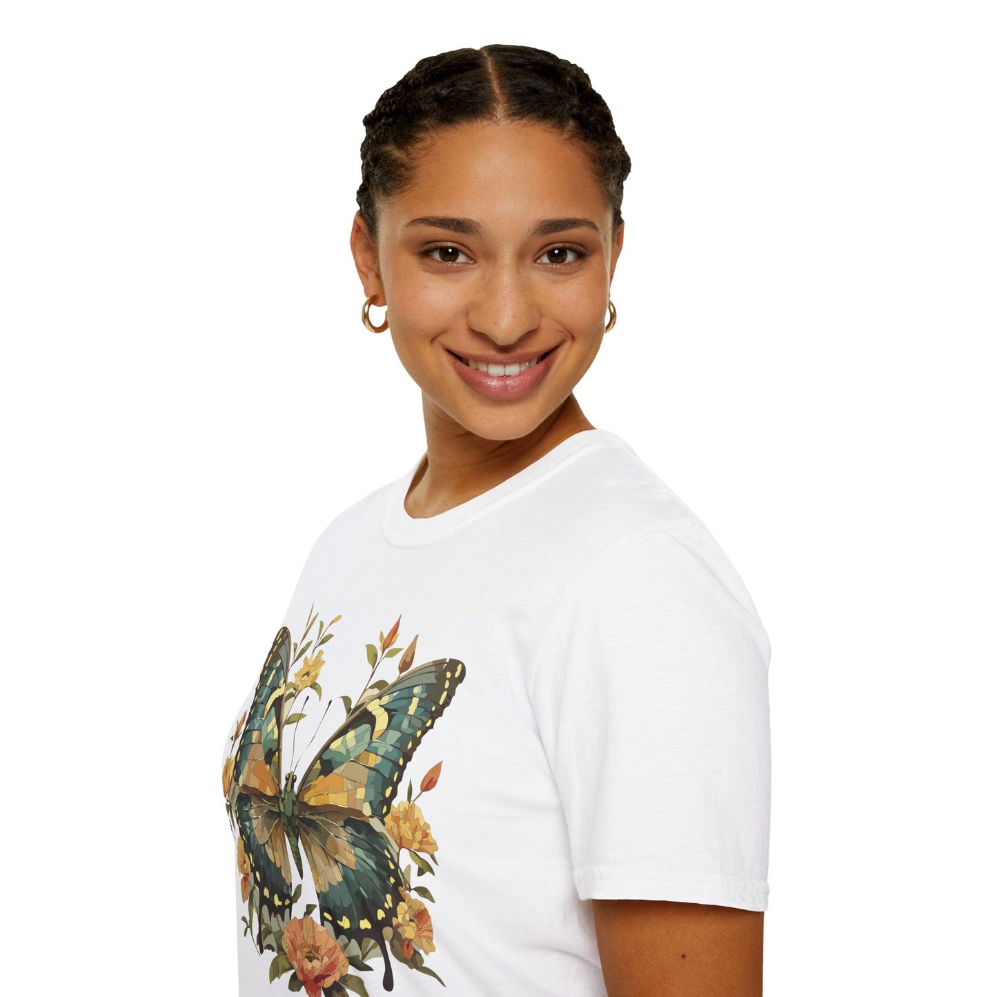 Butterfly Print T Shirt Unisex Monarch Shirt Gildan Softstyle 64000 Ring Spun Cotton