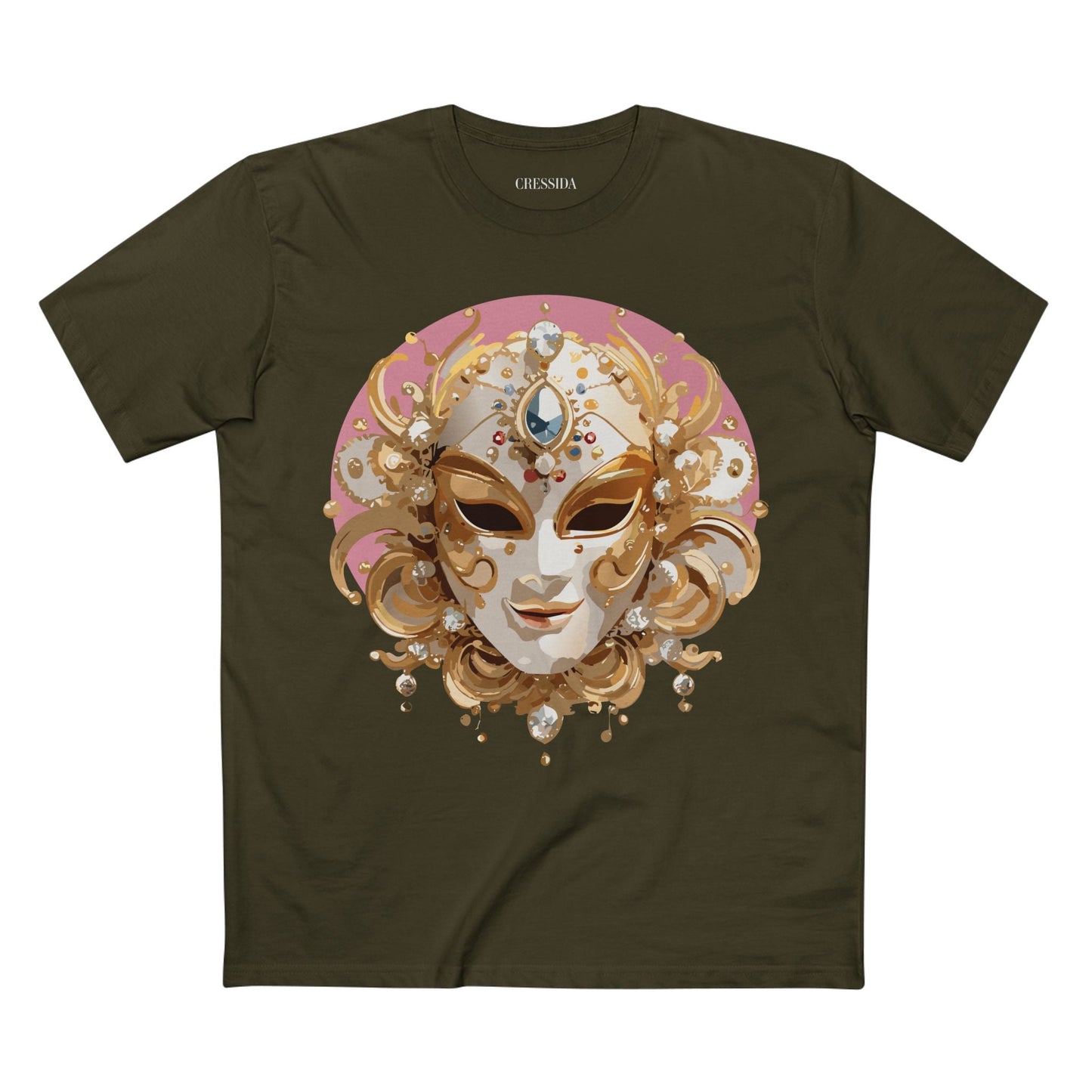 Carnival Mask Graphic T-Shirt Unisex 100 Cotton With Antique Gold Art Design Tee 13
