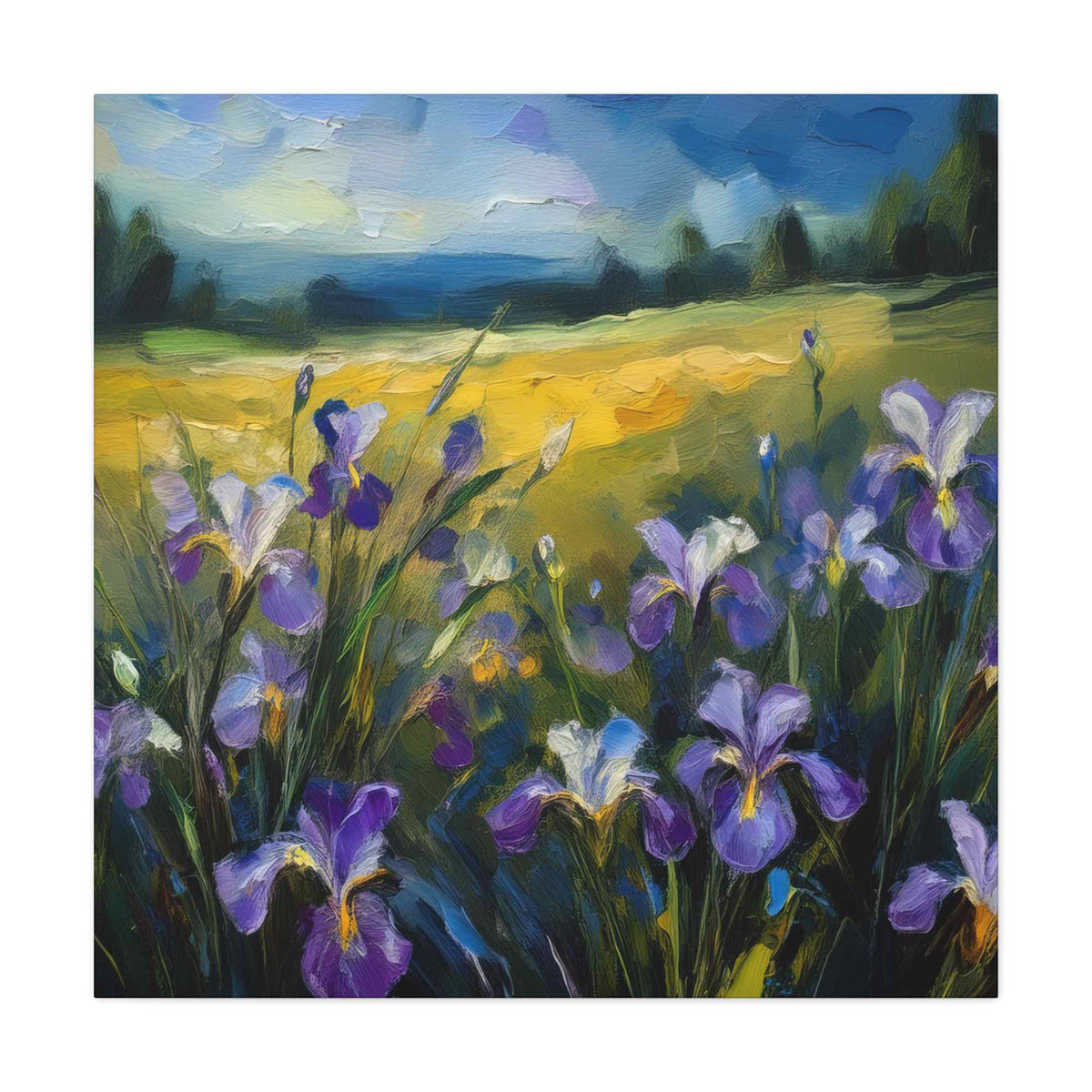 Irises Floral Print Canvas, Floral Oil Paint Print 20x20, 24x24, 30x30, 32x32, 36x36 Art Design Pine-Wood Inner Frame MC-182