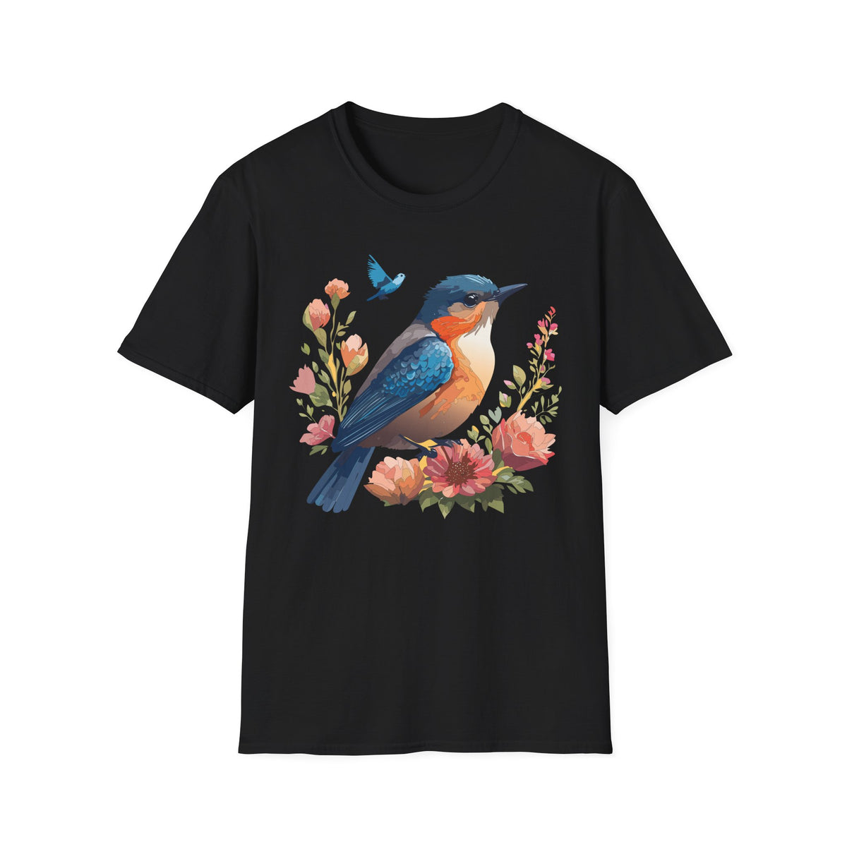 Colorful Kingfisher Bird T-Shirt | Floral Watercolor Nature Design