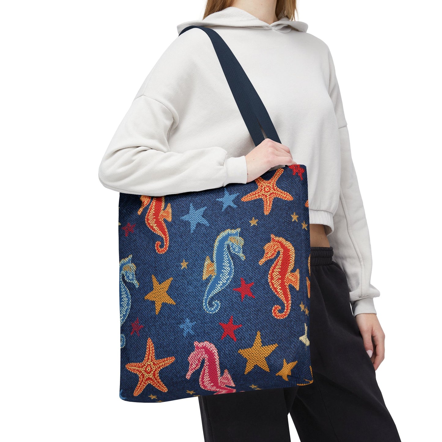 Denim Fabric Imitation Print Unisex Canvas Bag Poly Spun 3 Sizes Tote Bag 182-19