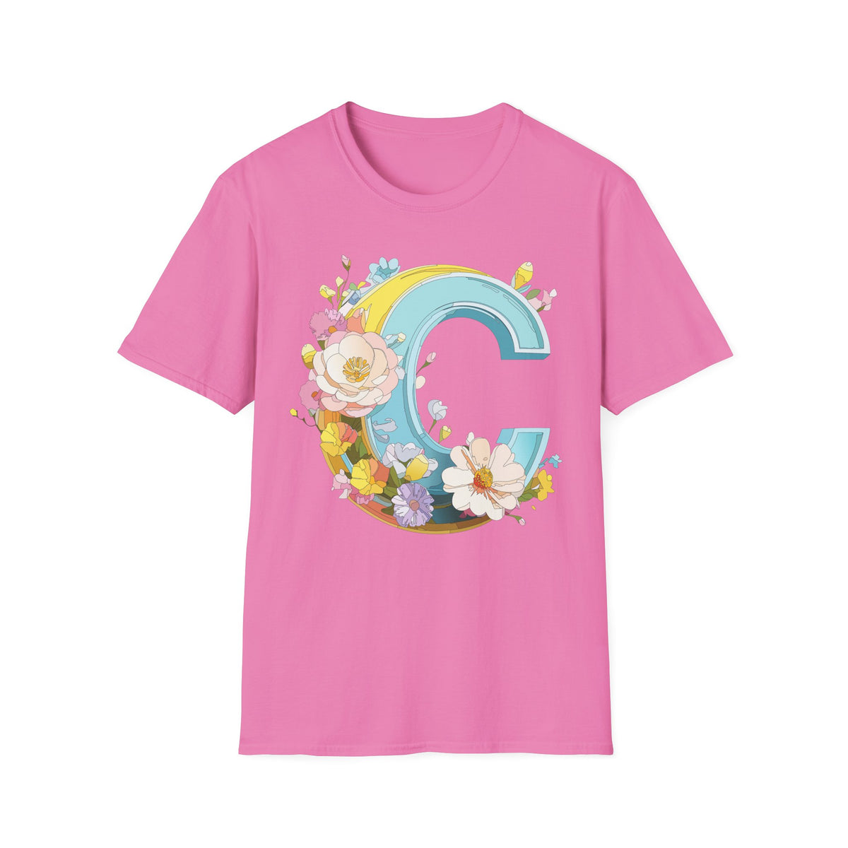 Floral Letter C T-Shirt | Vintage Botanical Initial Tee