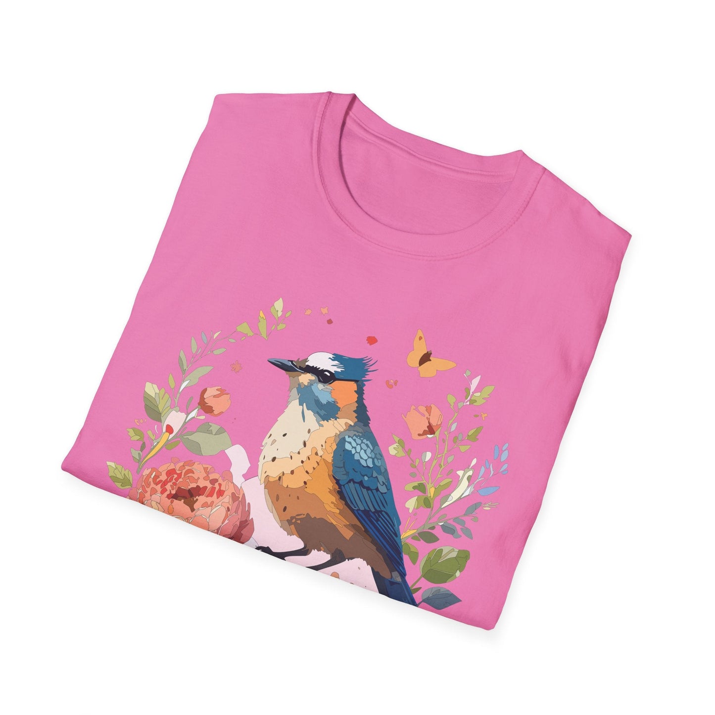 Floral Bird T Shirt Unisex Softstyle Gildan 64000 Tee 100 Percent Ring Spun Cotton