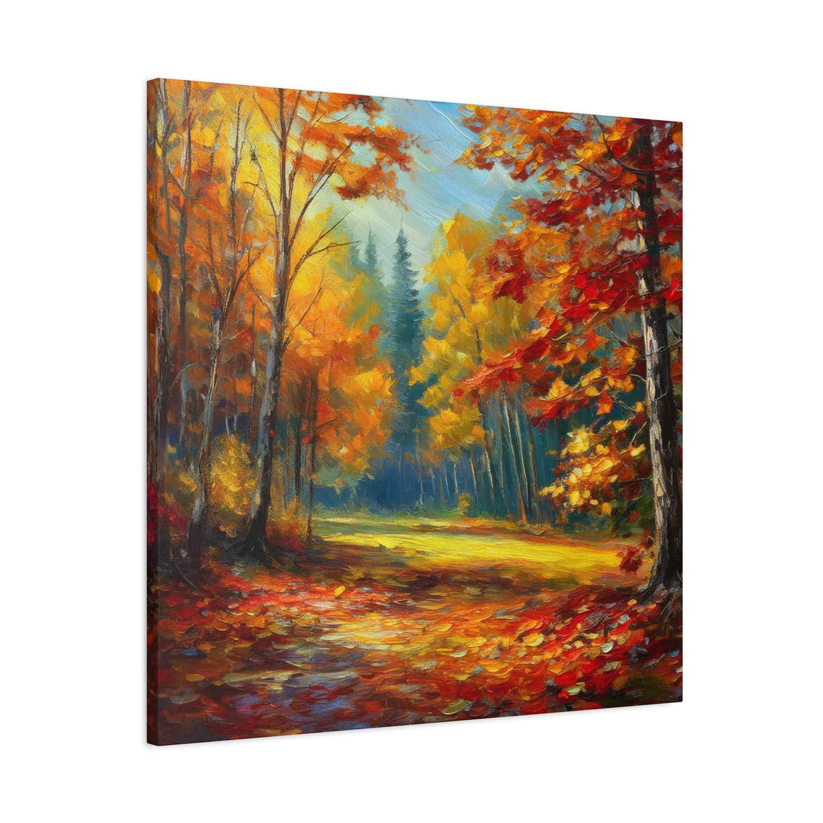 Fall Forest Print Canvas, Oil Paint Print 20x20, 24x24, 30x30, 32x32, 36x36 Art Design Print Pine-Wood Inner Frame MC-100