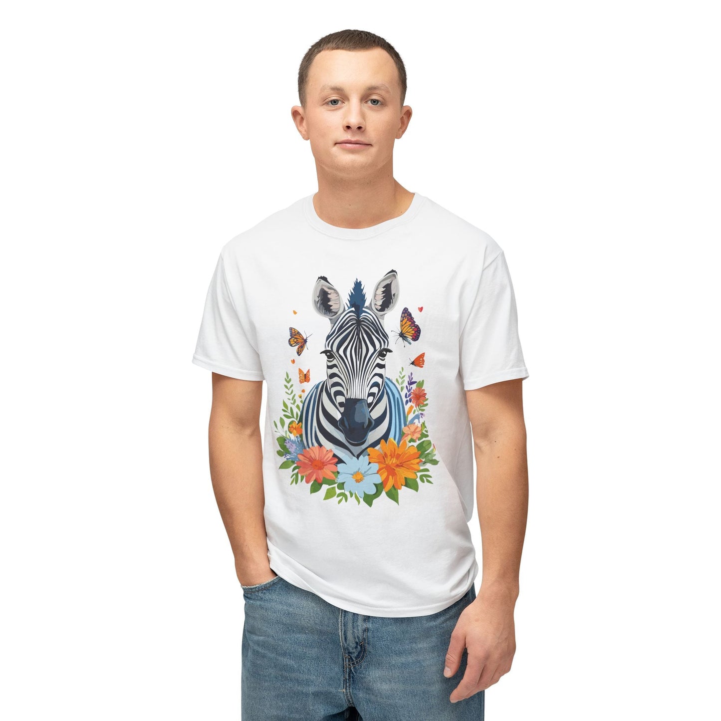 Zebra Art Print T Shirt Unisex Cotton Tee With Floral Design Vintage Zebra Theme