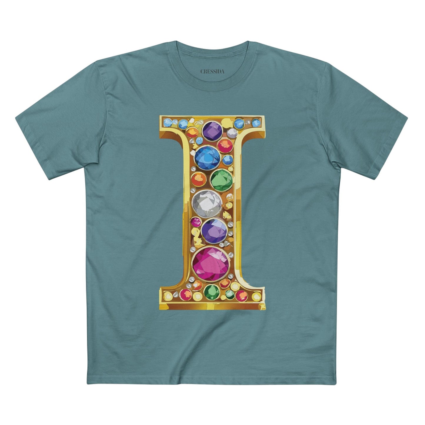 Letter I Graphic Design Tee Unisex 100 Cotton With Antique Gold Letters Artwork T-Shirt