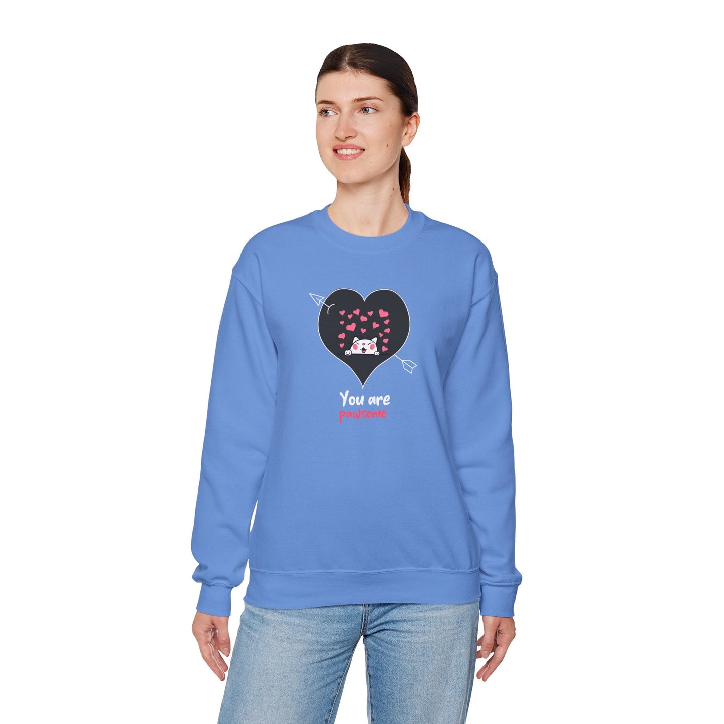 Cat Heart Sweatshirt Valentines Day Fifty Fifty Cotton Poly Unisex Crewneck Gift Idea