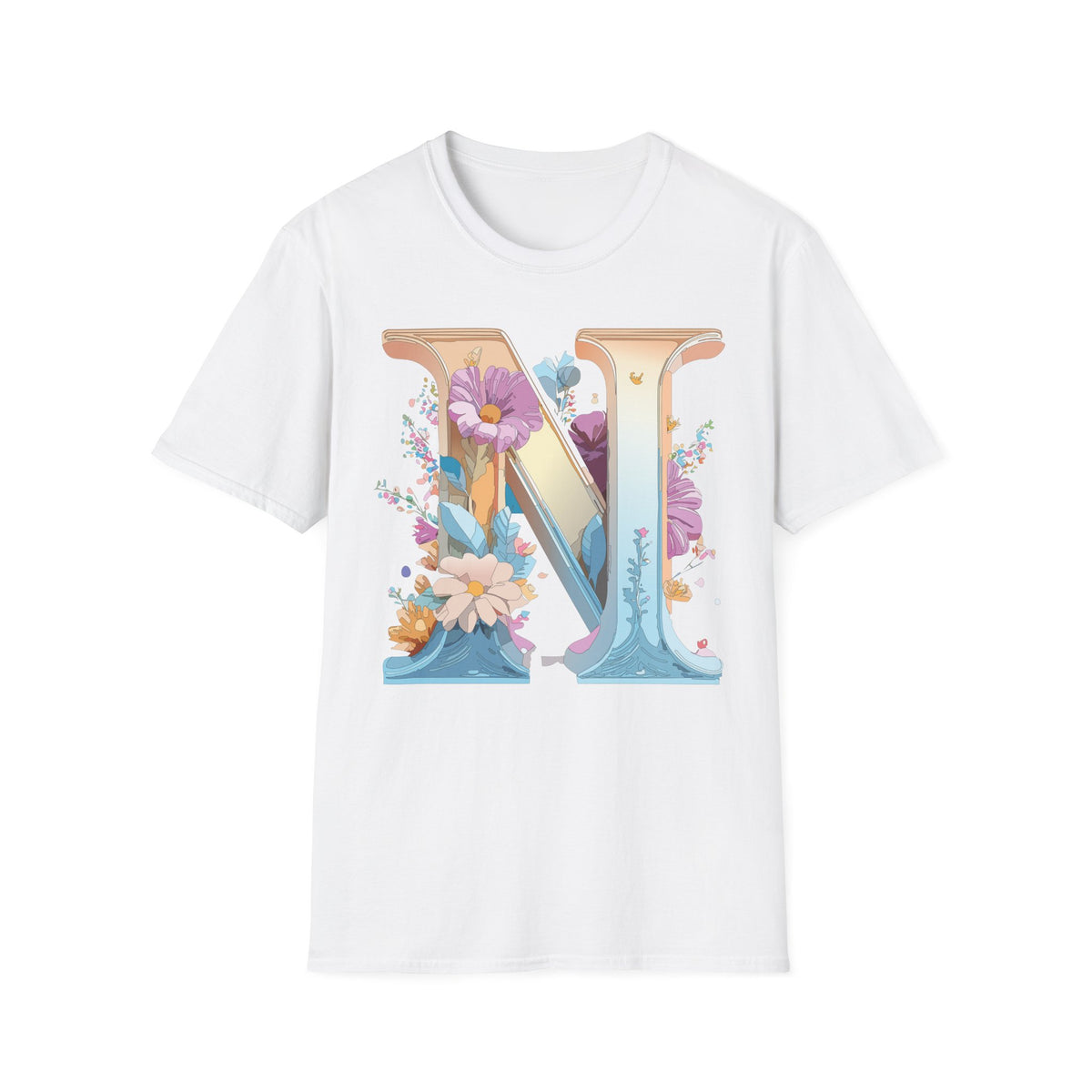Floral Letter N T-Shirt | Monogram Initial Tee, Botanical Alphabet Shirt