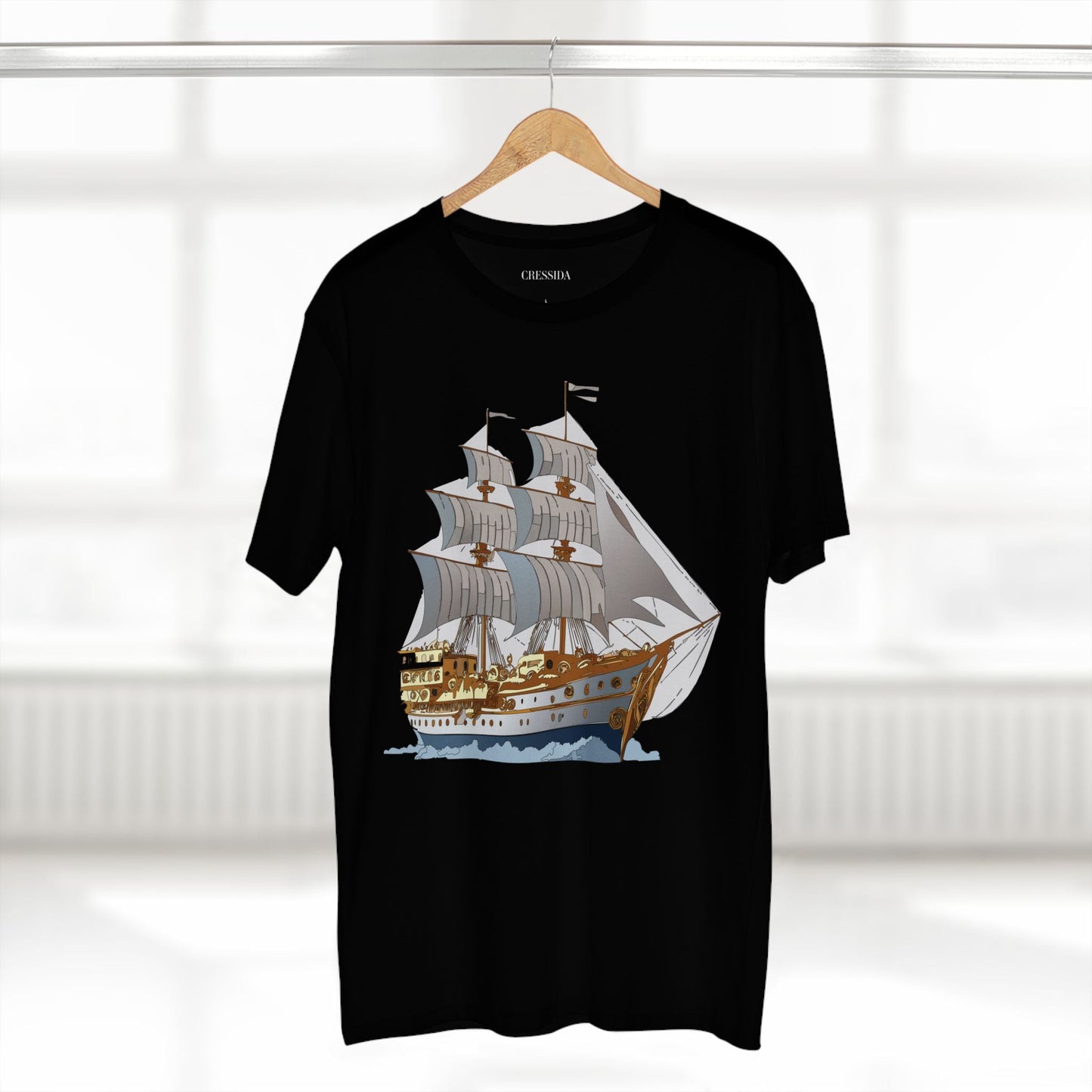 Ship Graphic Unisex 100 Cotton T-Shirt with Gold Frigate Art Design 12