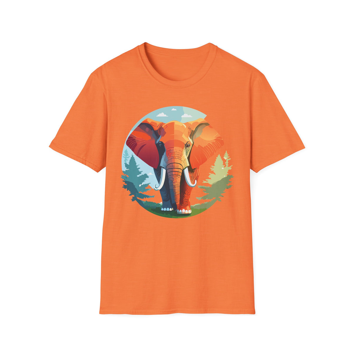 Colorful Elephant Illustration T-Shirt | Vibrant Wildlife Circle Art