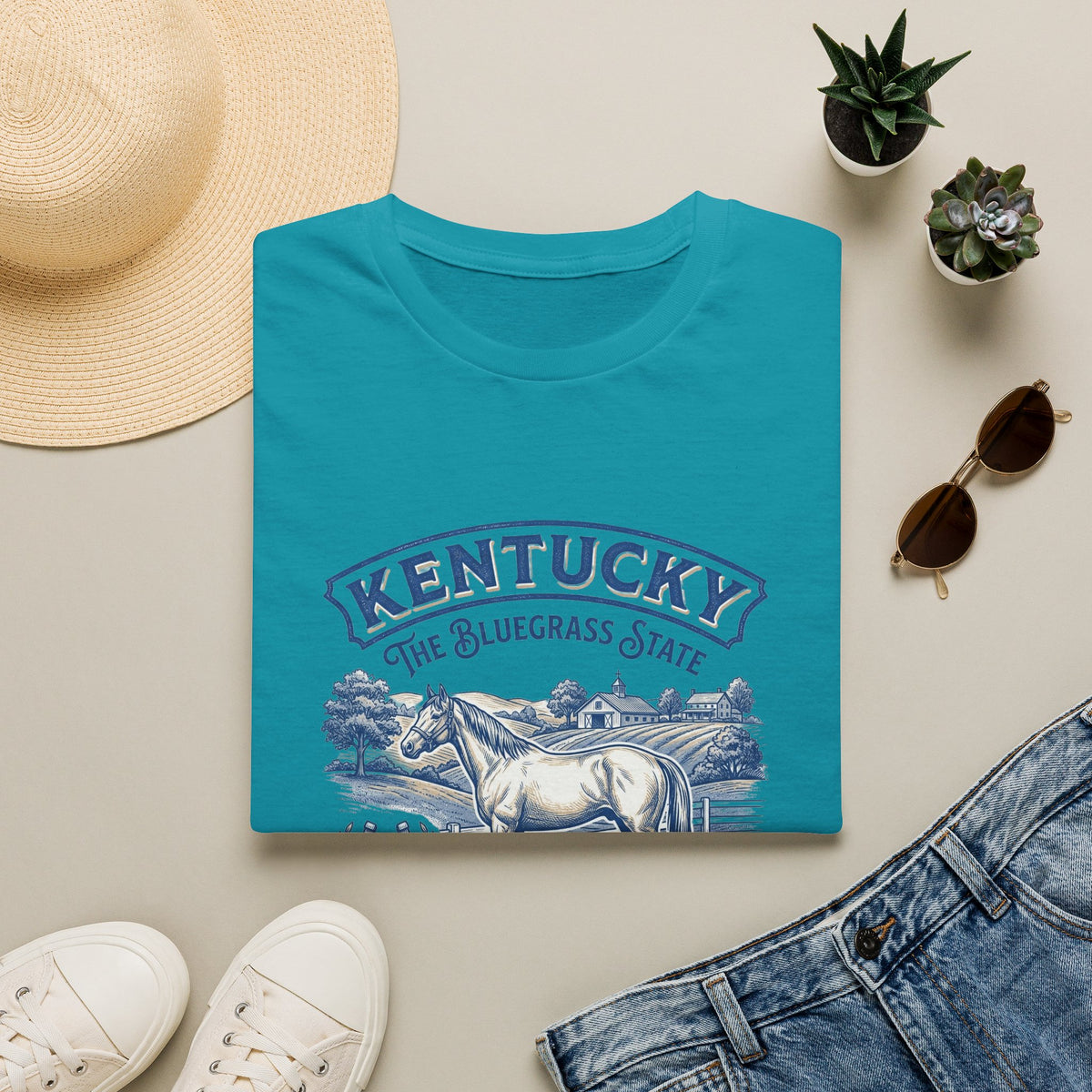 Kentucky Horse & Bluegrass State Travel Tourist Graphic Design Unisex 100 Cotton Gildan T-Shirt