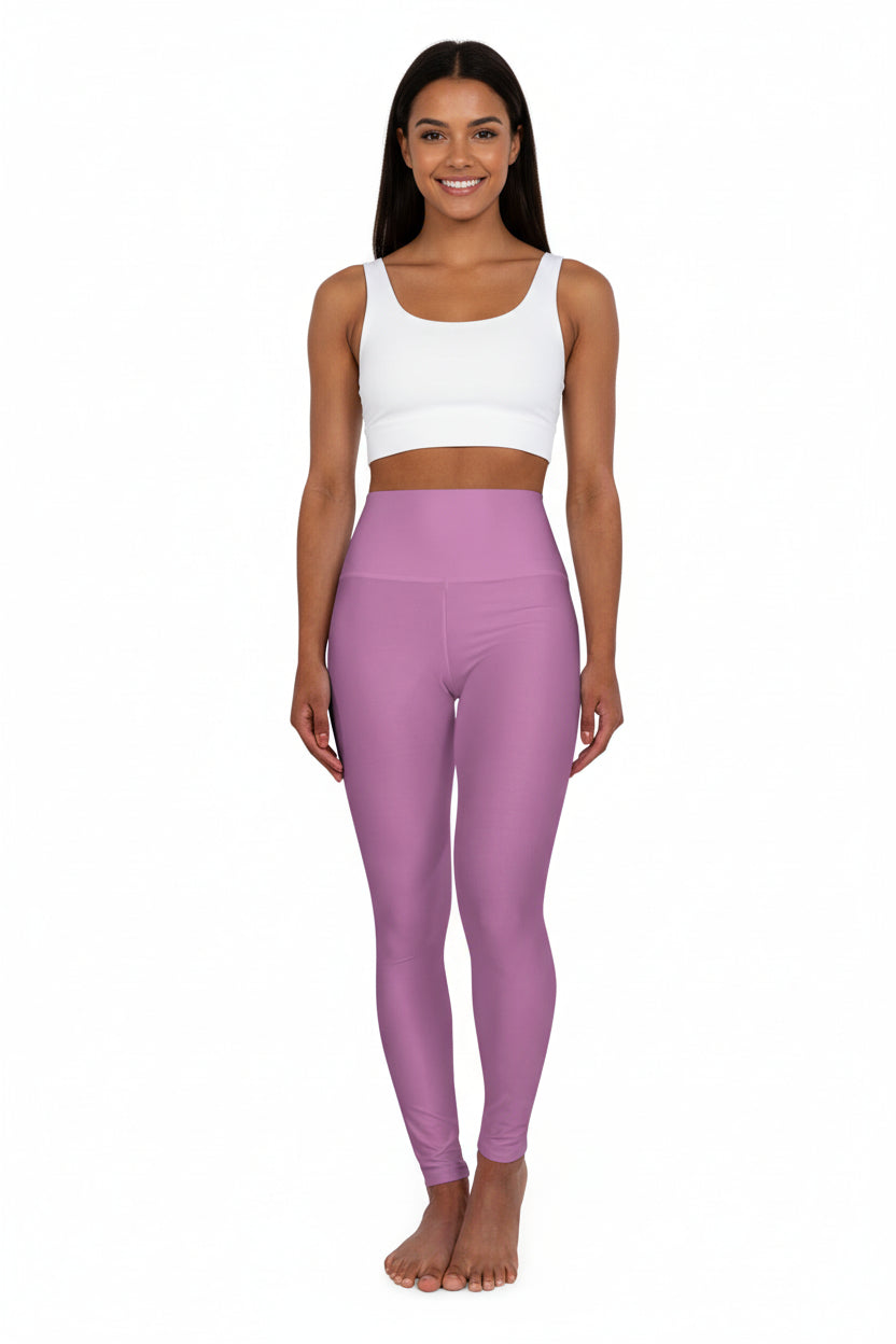 Dolly Pink Color High-Waisted Yoga Leggings, Mauve Seamless Poly-Span Activewear 1