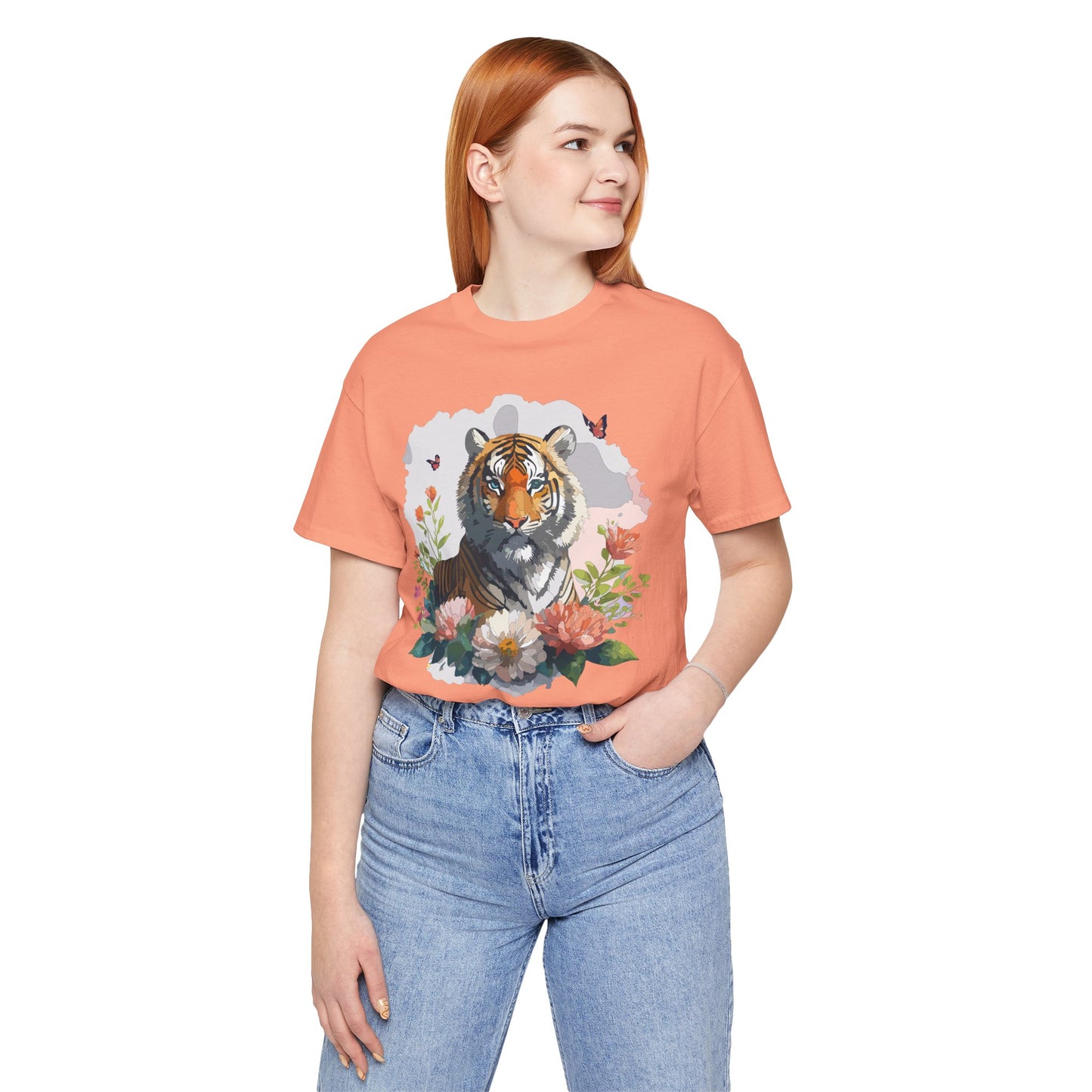 Floral Tiger Graphic Tee, Animal Shirt, Tiger Shirt, Flower Top, T-Shirt with Animal, Art Design