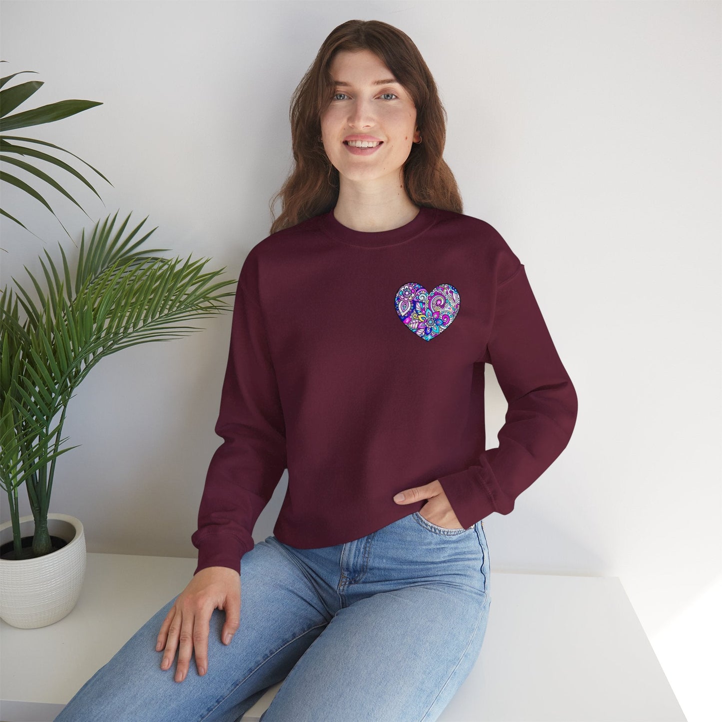Floral Heart Sweatshirt Valentines Day Unisex Crewneck Gildan 18000 Heavy Blend Cotton Polyester