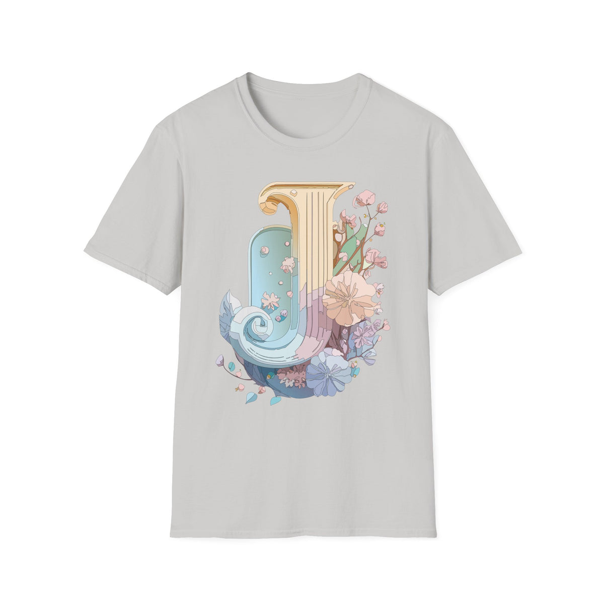 Floral Letter J T-Shirt | Pastel Column Monogram Tee