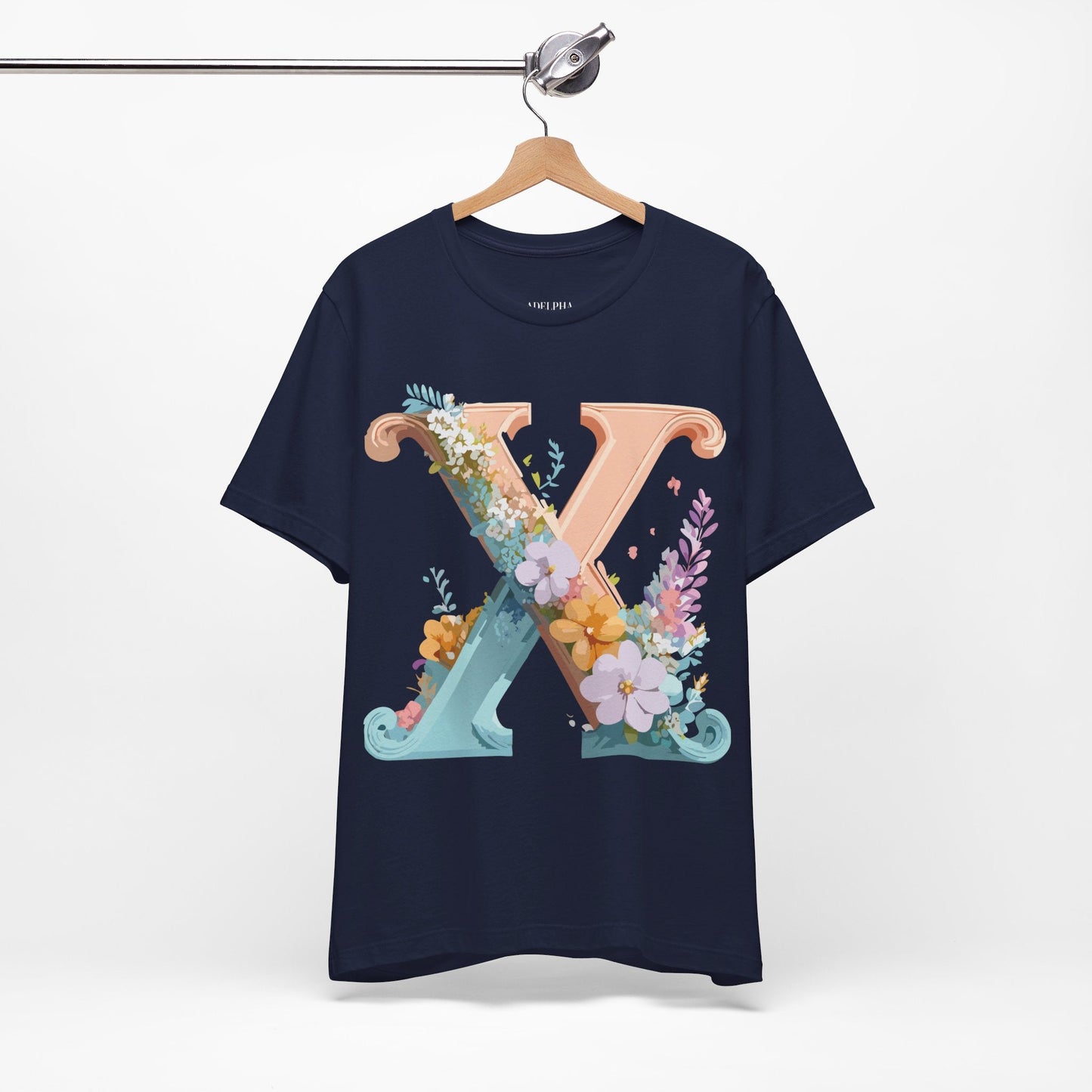 Letter X Shirt Graphic Tee Unisex Short Sleeve Vintage Inspired Adelpha Art Design