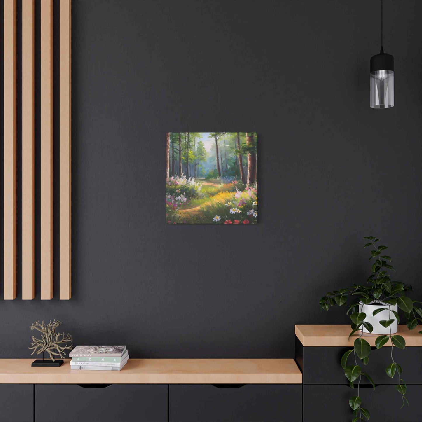 Summer Forest Print Canvas, Oil Paint Print 20x20, 24x24, 30x30, 32x32, 36x36 Art Design Print Pine-Wood Inner Frame MC-91