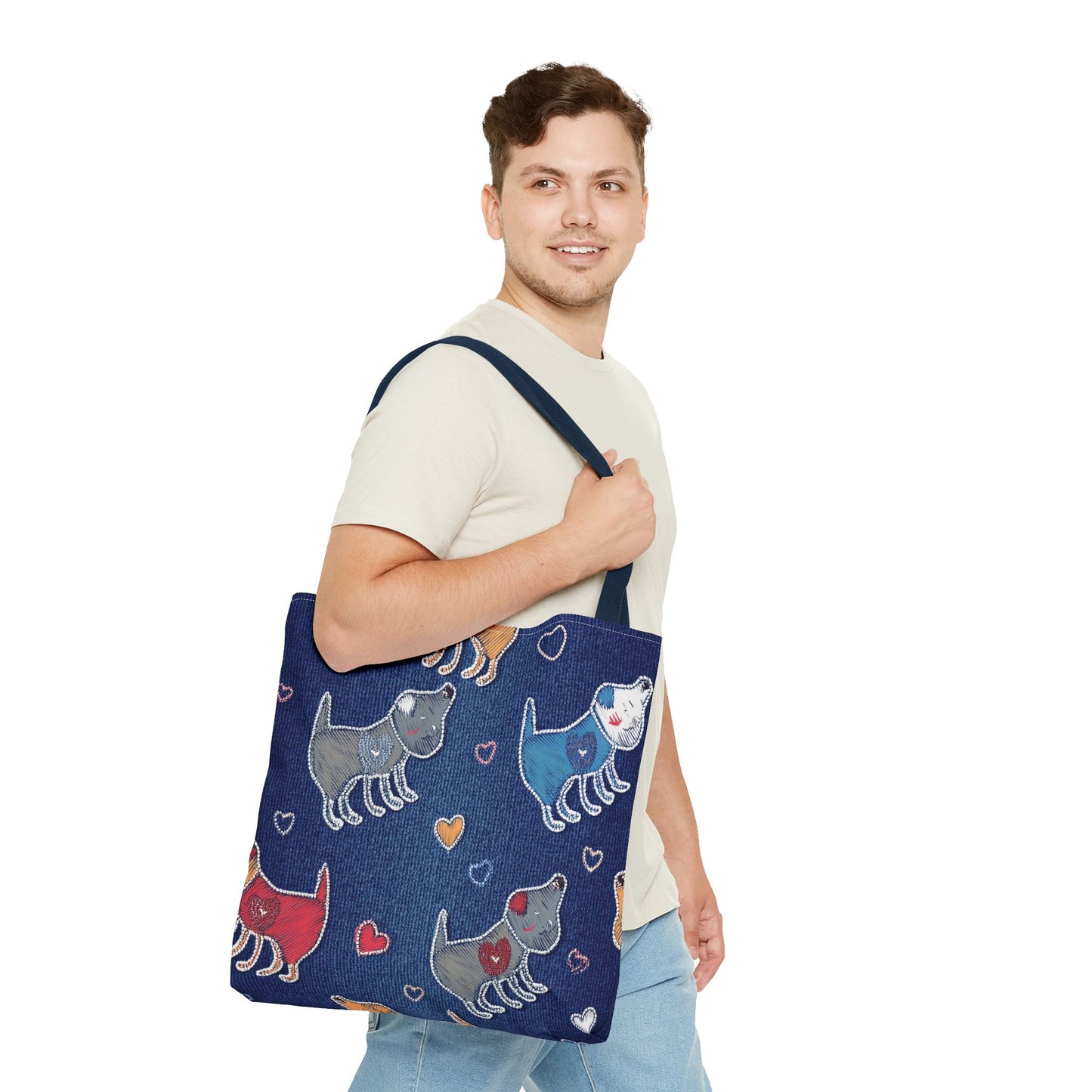 Love Day Graphic Design Denim Fabric Imitation Print Unisex Canvas Bag POLY 3 Sizes Tote Bag 201-13