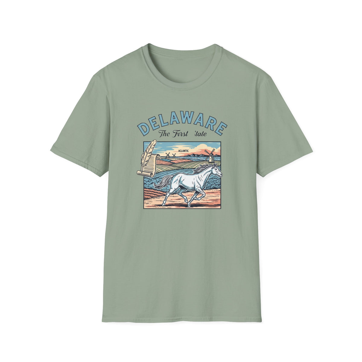 Delaware First State Vintage Horse Tee Travel Tourist Graphic Design Unisex 100 Cotton Gildan T-Shirt