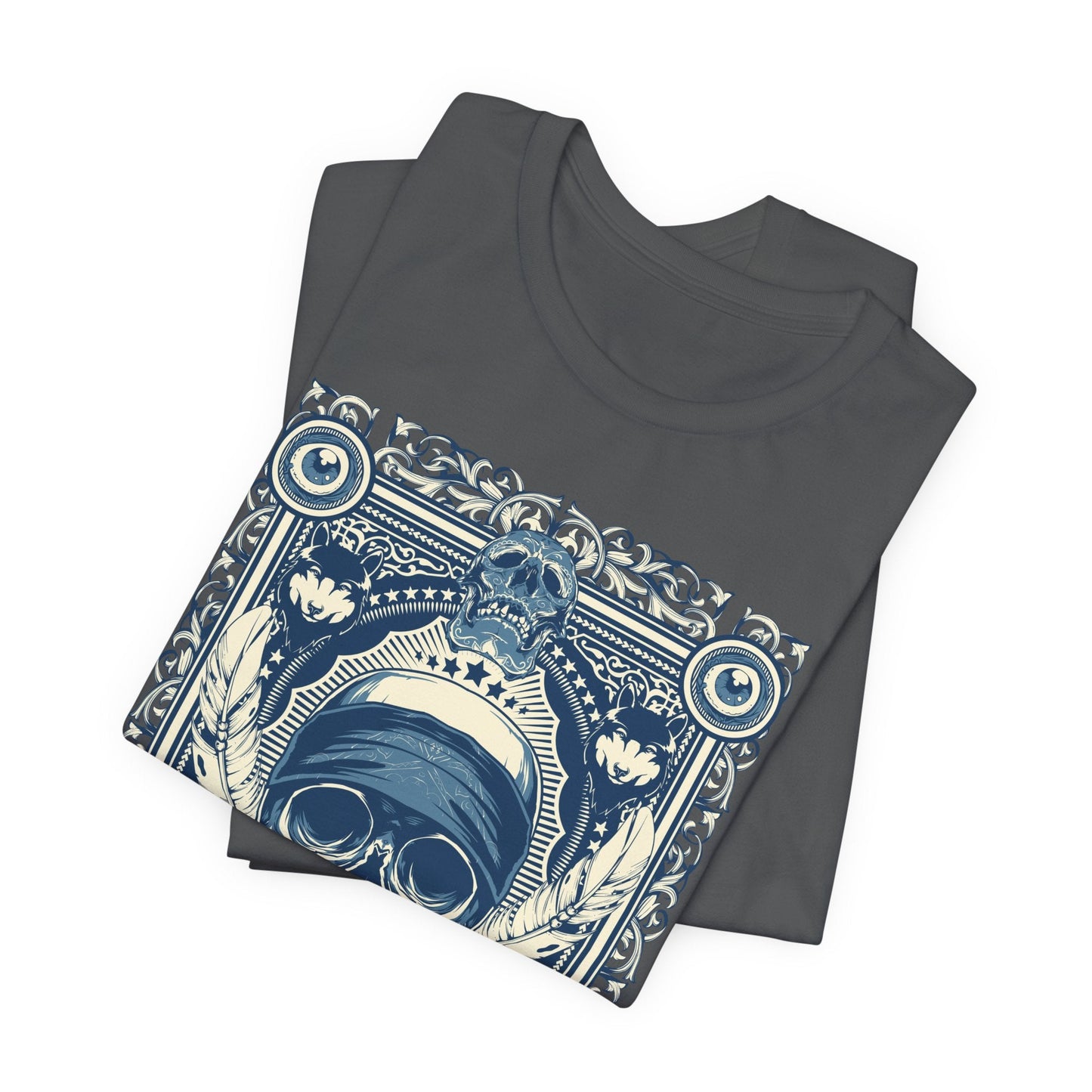 Skull Crown Graphic Tee Vintage Ornate Skull Illustration Rock Band T-Shirt