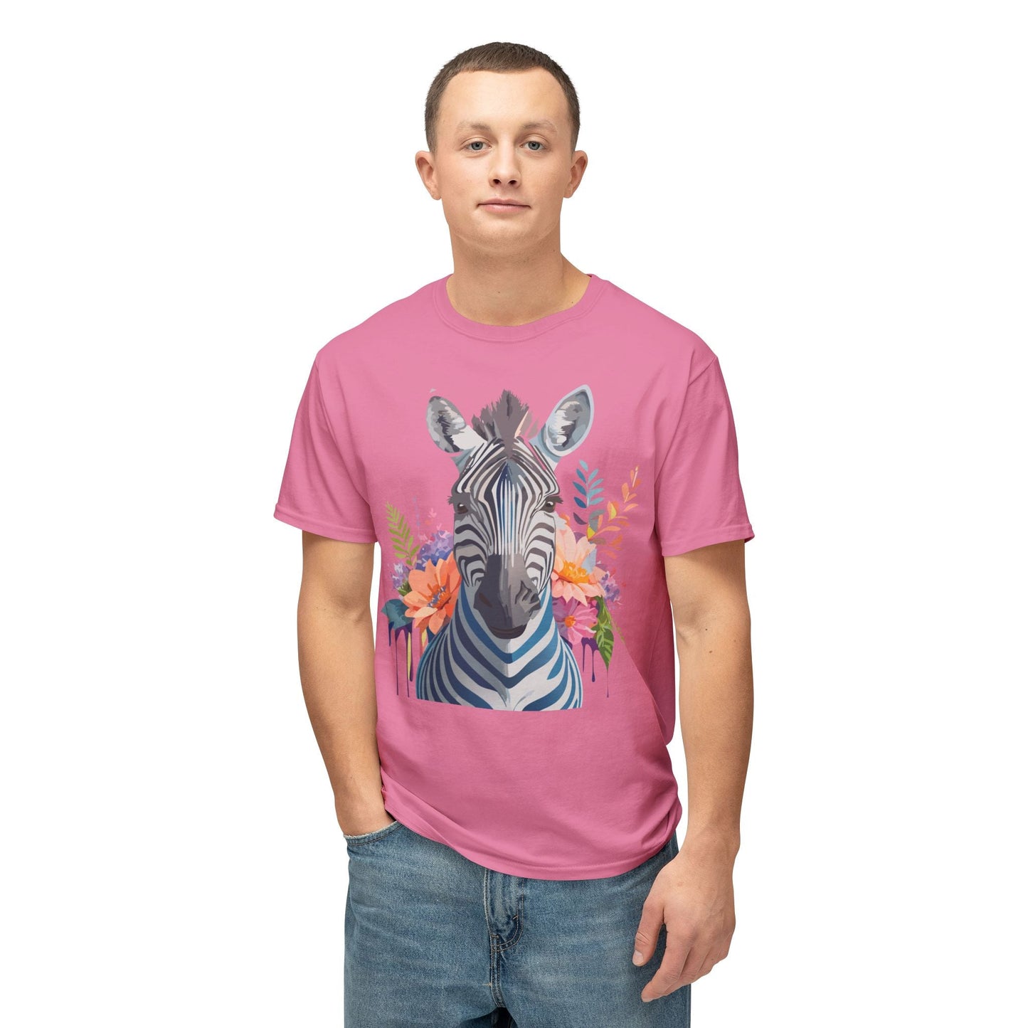 Unisex Zebra Art Print T Shirt HD Cotton Tee Floral Design Made In USA Premium Comfort Breathable