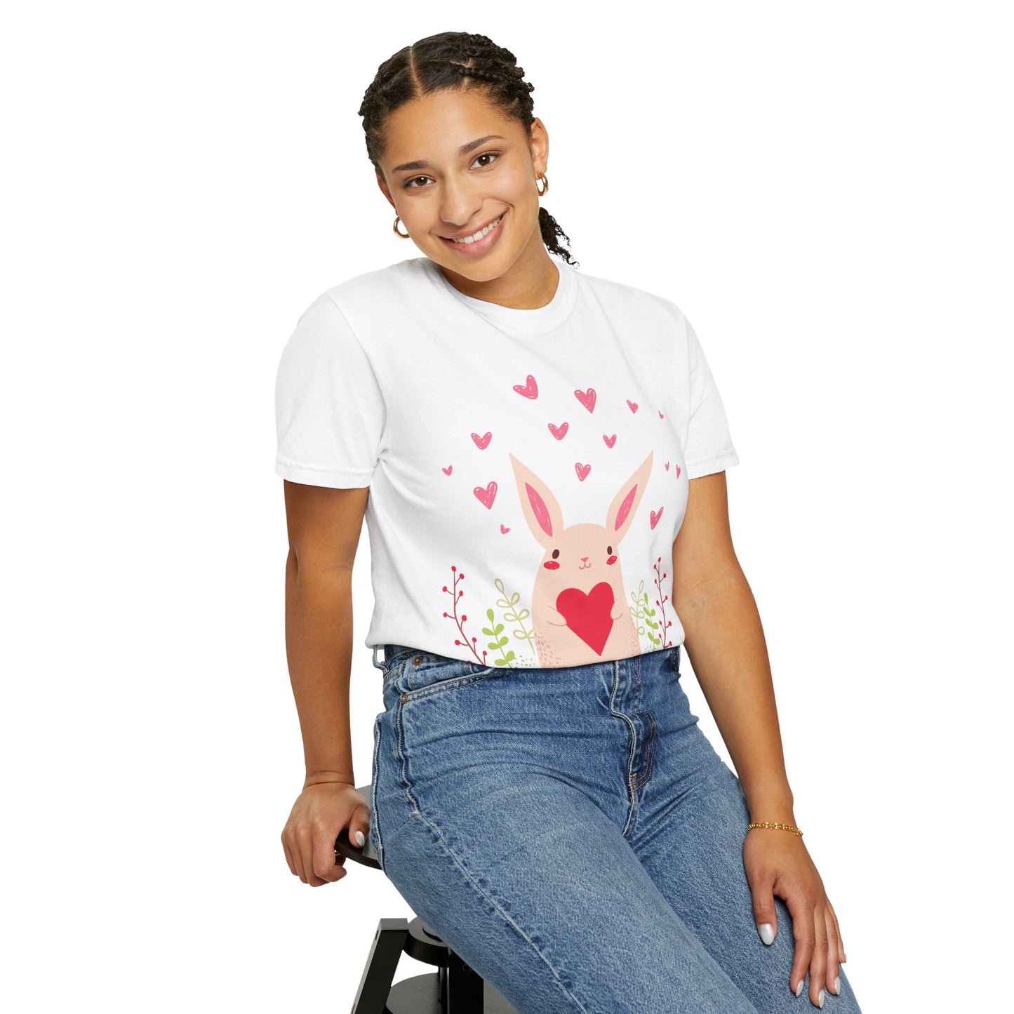 Easter Bunny Heart T-Shirt, Tee Shirt with Easter Signature, T Shirt with Easter Prints, Tee Shirt with Easter Design