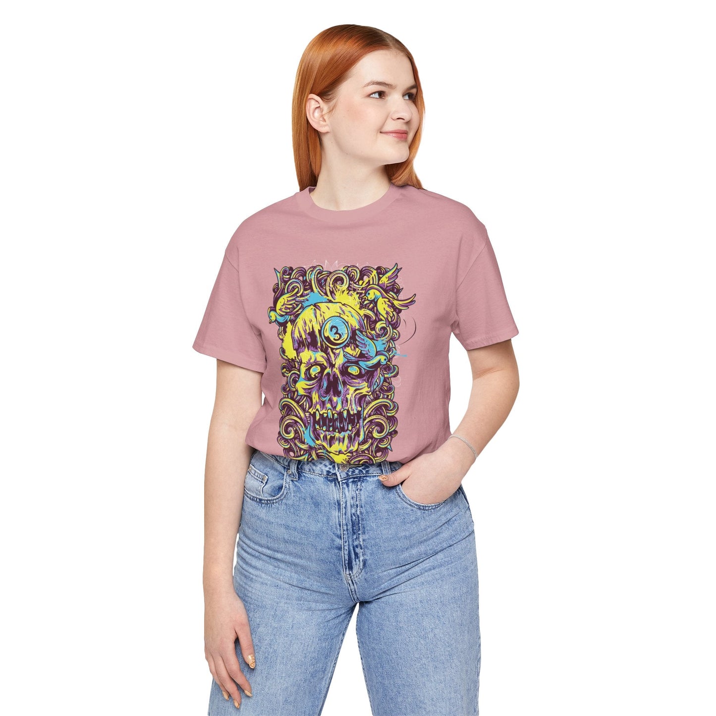 Colorful Skull Illustration Graphic Unisex Cotton T-Shirt r41