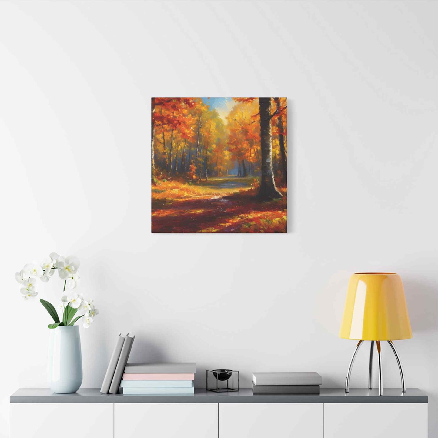Fall Forest Print Canvas, Oil Paint Print 20x20, 24x24, 30x30, 32x32, 36x36 Art Design Canvas Pine-Wood Inner Frame MC-101