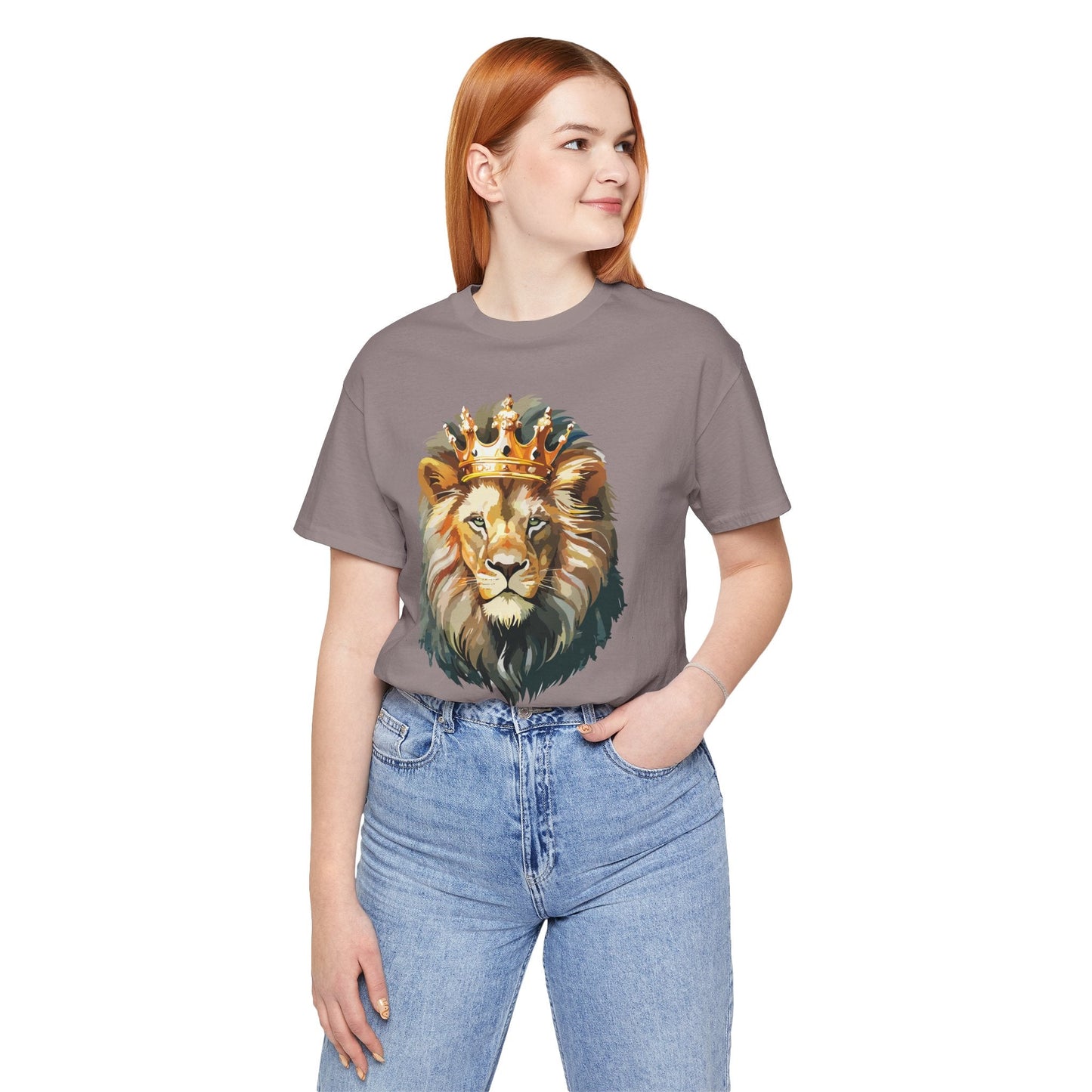 Lion with Crown Tee Unisex Cotton T-Shirt Regal King Lion Illustration, Wildlife Graphic Shirt - 1