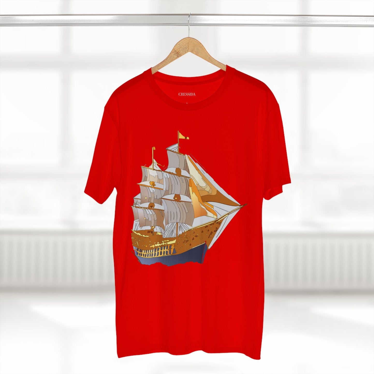 Ship Graphic Unisex 100 Cotton T-Shirt with Gold Frigate Art Design 23