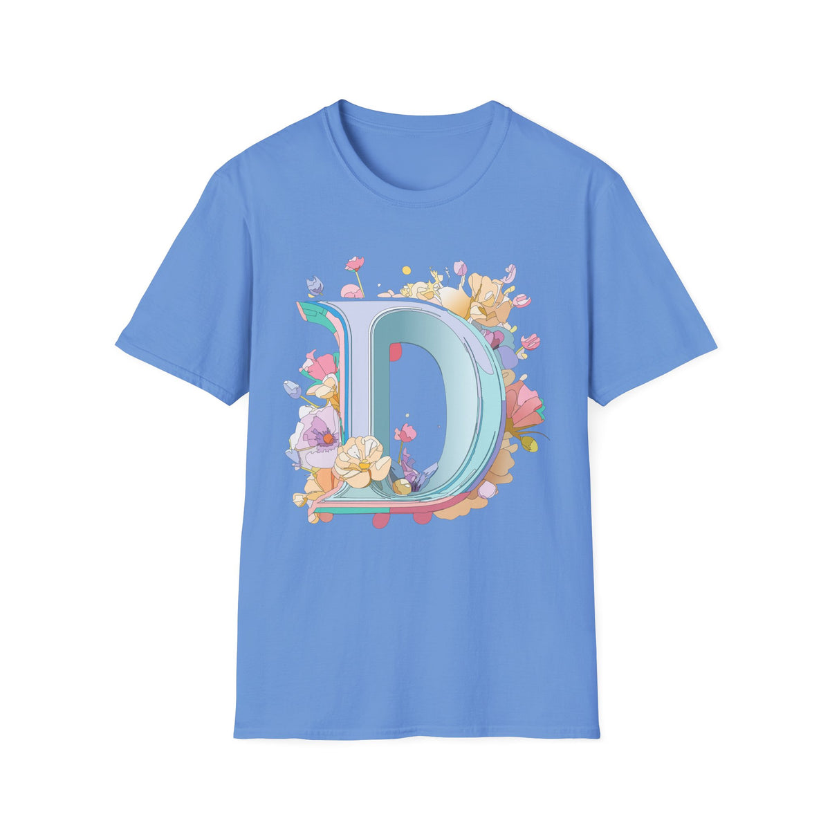 Floral Letter D T-Shirt | Pastel Monogram Initial Tee