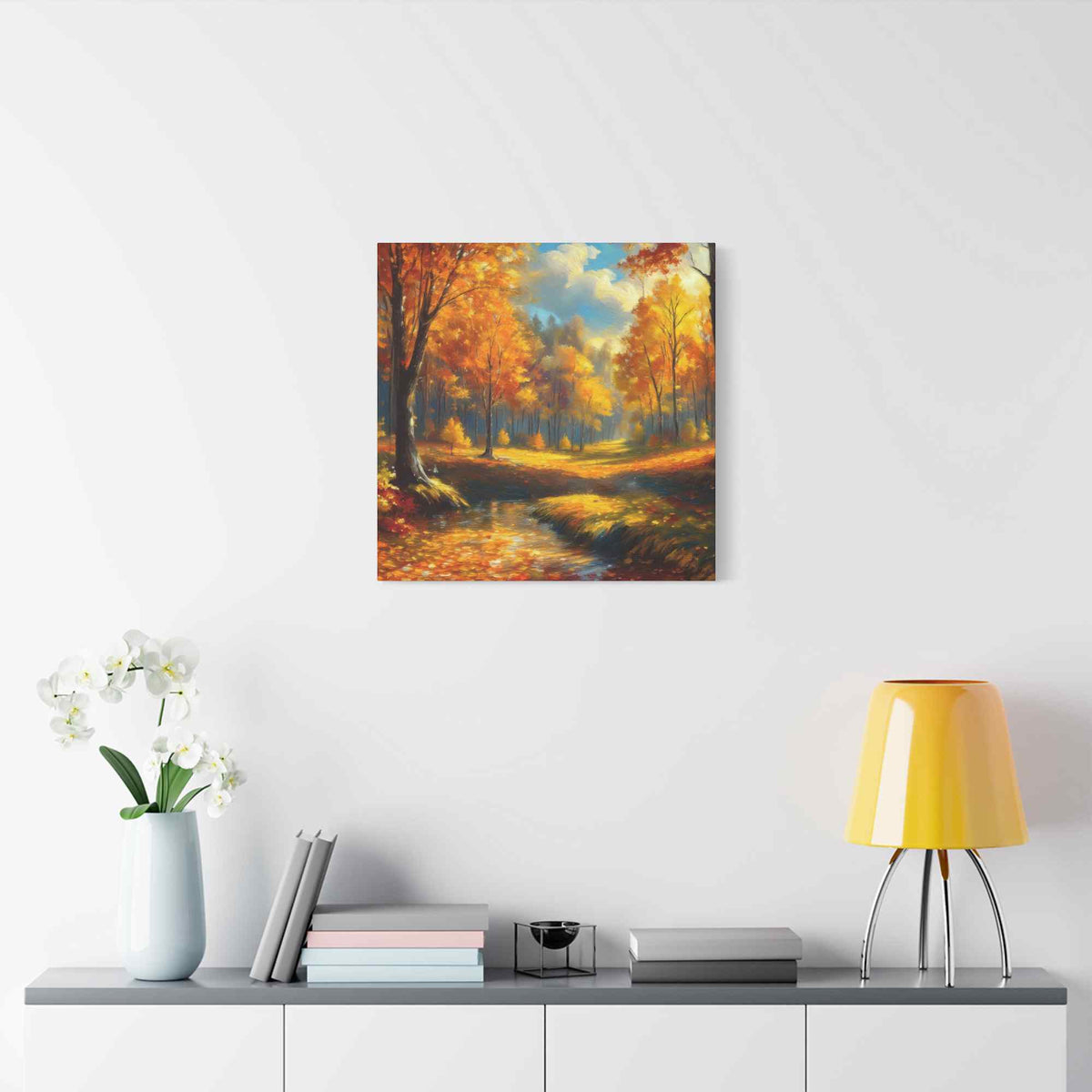 Fall Forest Print Canvas, Oil Paint Print 20x20, 24x24, 30x30, 32x32, 36x36 Art Design Canvas Pine-Wood Inner Frame MC-103