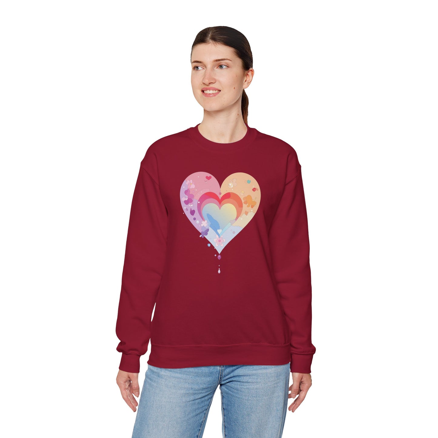 Rainbow Heart Sweatshirt, Floral Heart Sweatshirt, Floral Love Sweatshirt, Valentine's Day Sweatshirt, Rainbow Heart Floral Sweatshirt 114