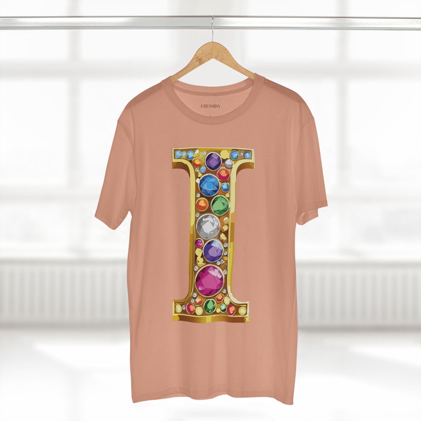 Letter I Graphic Design Tee Unisex 100 Cotton With Antique Gold Letters Artwork T-Shirt