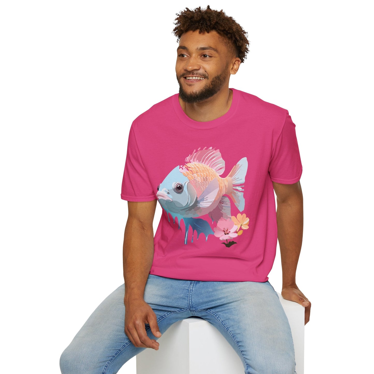 Fish Art Design Shirt Unisex Graphic Tee 100 Percent Ring Spun Cotton Softstyle Gildan 64000