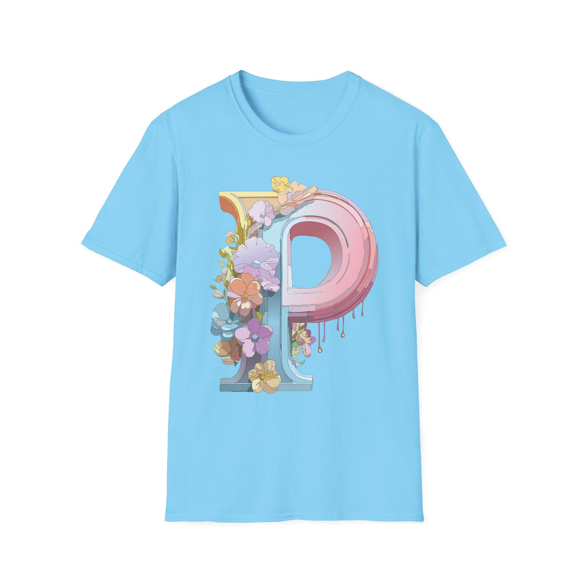 Floral Letter P Monogram T-Shirt | Pink Pastel Initial Tee